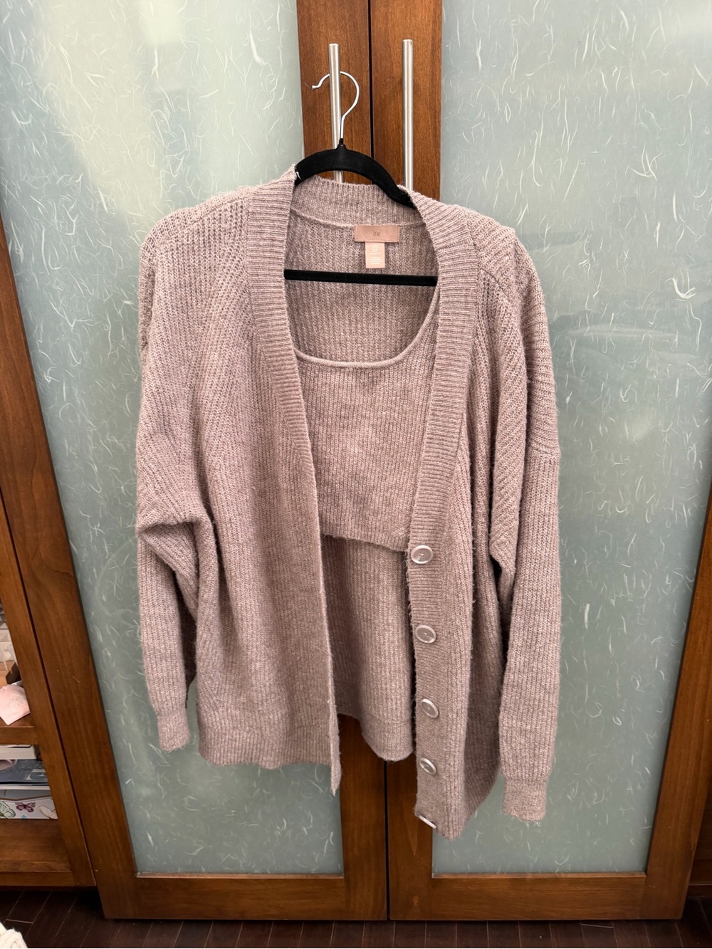 H&M Two-Piece Knit Cardigan and Tank in Mauve